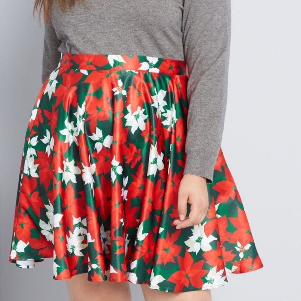 ModCloth poinsettia satin skirt nwot